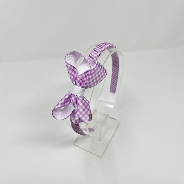 3 Inch Bow Alice Band - Lilac & White Gingham**