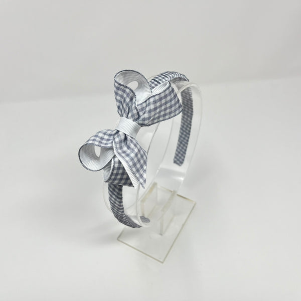 3 Inch Bow Alice Band - Grey & White Gingham