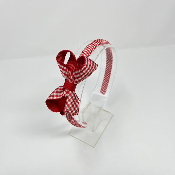 3 Inch Bow Alice Band - Red & Red Gingham