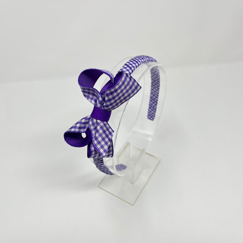 3 Inch Bow Alice Band - Purple & Purple Gingham