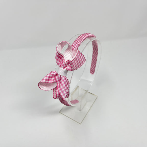 3 Inch Bow Alice Band - Pink & White Gingham