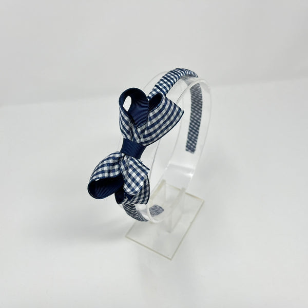 3 Inch Bow Alice Band - Navy & Navy Gingham