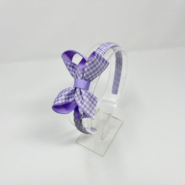 3 Inch Bow Alice Band - Lilac Gingham