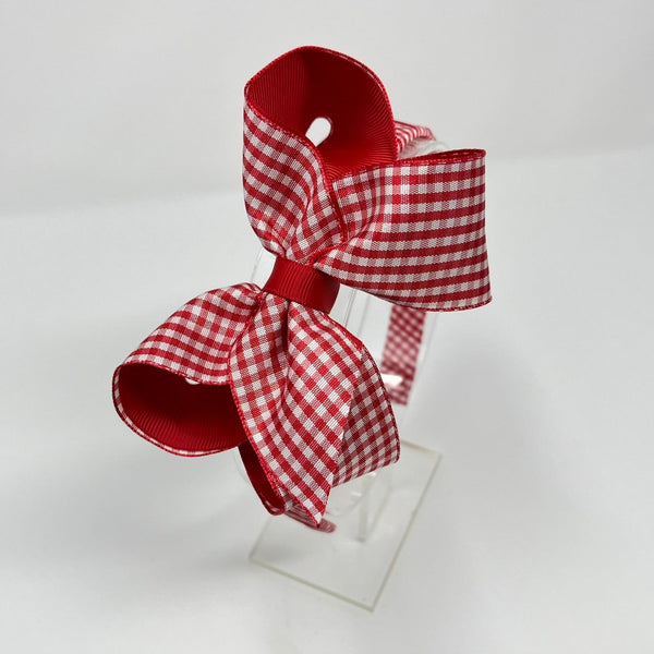 4 Inch Bow Alice Band - Red & Red Gingham