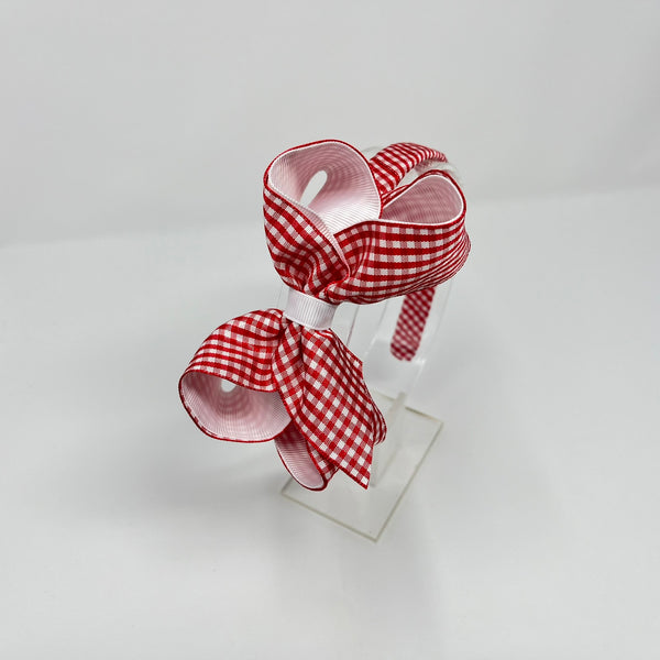4 Inch Bow Alice Band - Red & White Gingham