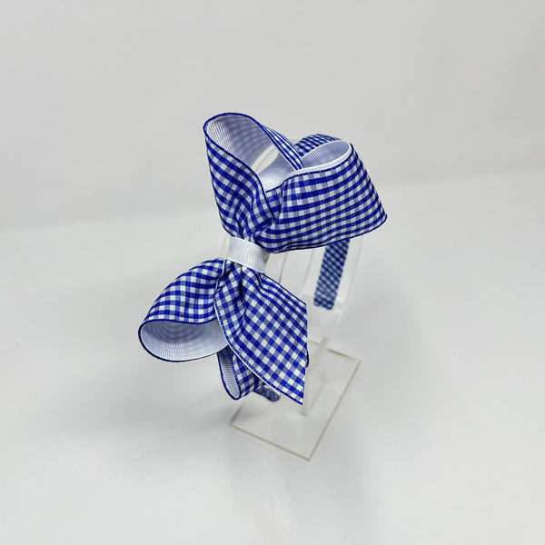 4 Inch Bow Alice Band - Royal Blue & White Gingham