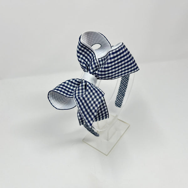 4 Inch Bow Alice Band - Navy & White Gingham