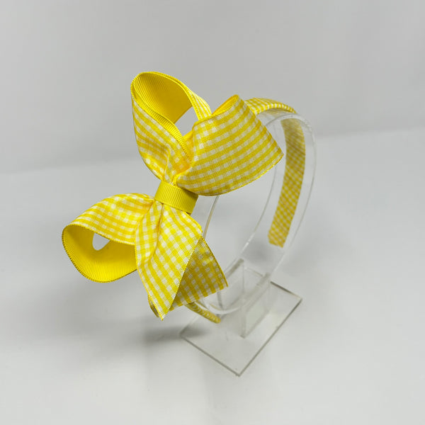 4 Inch Bow Alice Band - Yellow Gingham