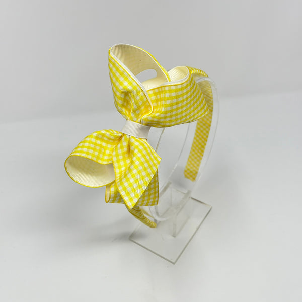 4 Inch Bow Alice Band - Yellow & White Gingham
