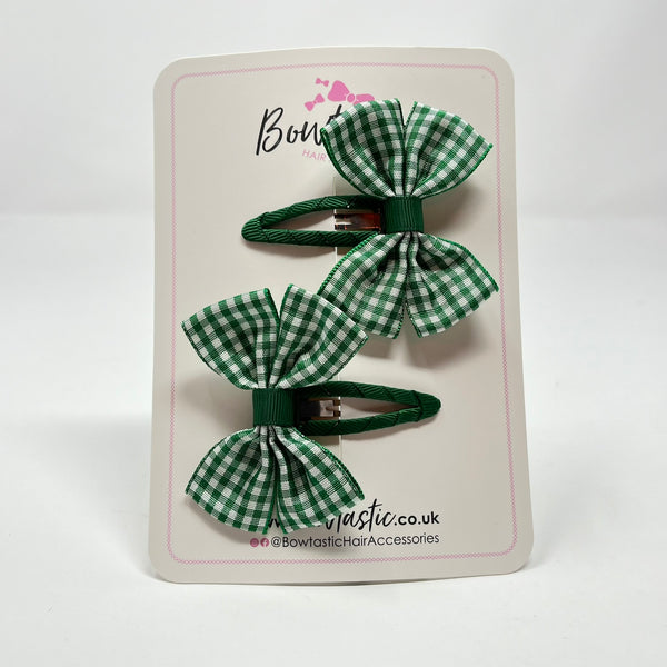 2.5 Inch Butterfly Snap Clips - Green Gingham - 2 Pack