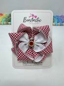 4.5 Inch Flower Bow - Burgundy & White Gingham