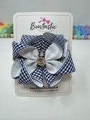 4.5 Inch Flower Bow - Navy & White Gingham