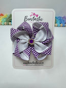 4.5 Inch Flower Bow - Purple & White Gingham