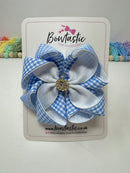 4.5 Inch Flower Bow - Blue & White Gingham