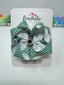 4.5 Inch Flower Bow - Green & White Gingham