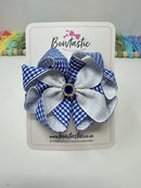4.5 Inch Flower Bow - Royal Blue & White Gingham