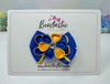 3 Inch Flower Gem Bow - Royal Blue & Yellow Gold