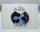 3 Inch Flower Gem Bow - Burgundy & Blue Mist
