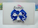 3 Inch Flower Gem Bow - Royal Blue & White