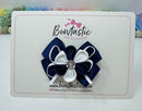 3 Inch Flower Gem Bow - Navy & White