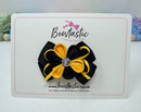 3 Inch Flower Gem Bow - Black & Yellow Gold