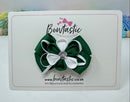 3 Inch Flower Gem Bow - Forest Green & White