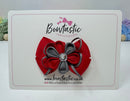 3 Inch Flower Gem Bow - Red & Metal Grey