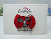 3 Inch Flower Gem Bow - Red & Metal Grey