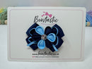 3 Inch Flower Gem Bow - Navy & Blue Mist
