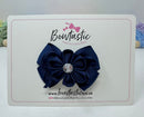 3 Inch Flower Gem Bow - Navy