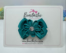 3 Inch Flower Gem Bow - Jade Green