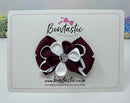 3 Inch Flower Gem Bow - Burgundy & White