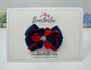3 Inch Flower Gem Bow - Red & Navy