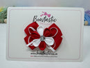 3 Inch Flower Gem Bow - Red & White