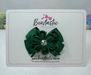 3 Inch Flower Gem Bow - Forest Green