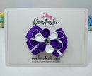 3 Inch Flower Gem Bow - Purple & White