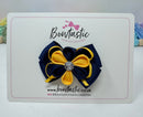3 Inch Flower Gem Bow - Navy & Yellow Gold
