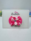 3 Inch Flower Gem Bow - Hot Pink & Pearl Pink