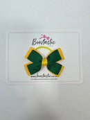 3 Inch Layer Butterfly Bow Thin Elastic - Forest Green & Yellow Gold