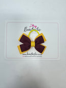 3 Inch Layer Butterfly Bow Thin Elastic - Burgundy & Yellow Gold