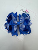 4.5 Inch Ring Bow Bobble - Royal Blue & Royal Gingham
