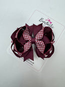 4.5 Inch Ring Bow Bobble - Burgundy & Burgundy Gingham