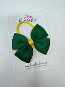 3.5 Inch Double Butterfly Bow Bobble - Forest Green & Yellow Gold