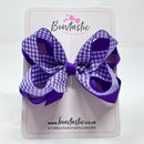 4 Inch 2 Layer Bow - Purple & Purple Gingham