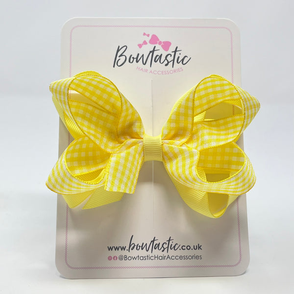 4 Inch 2 Layer Bow - Yellow & Yellow Gingham