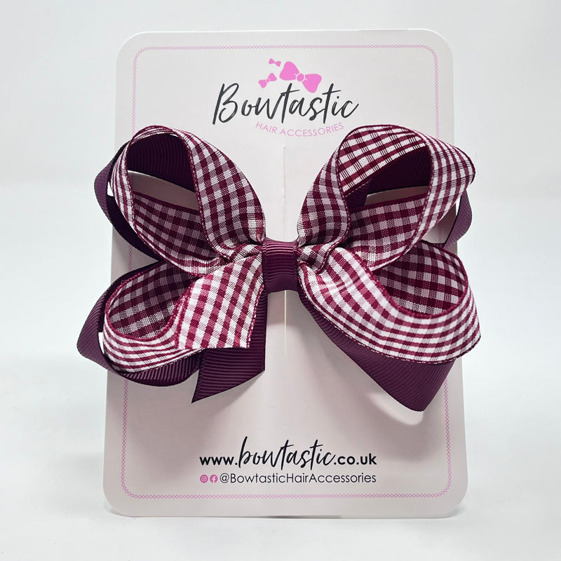 4 Inch 2 Layer Bow - Burgundy & Burgundy Gingham