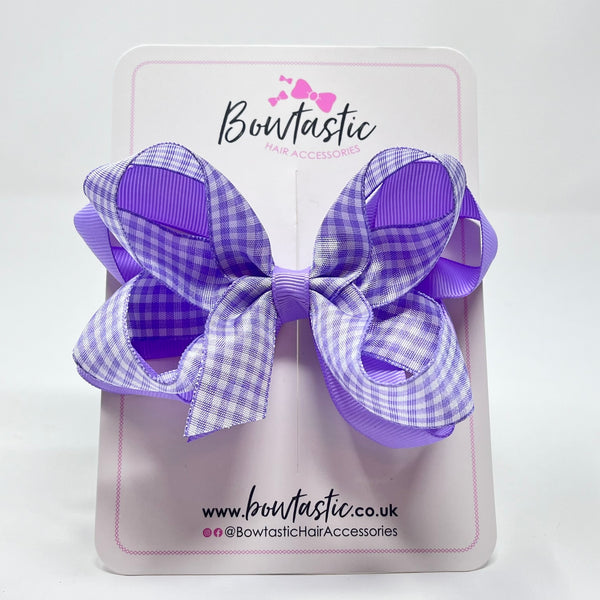 4 Inch 2 Layer Bow - Lilac & Lilac Gingham