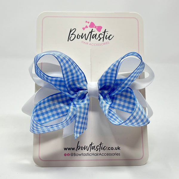 4 Inch 2 Layer Bow - Blue & White Gingham
