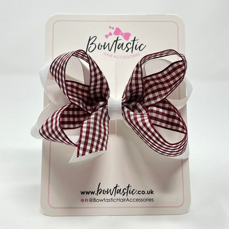 4 Inch 2 Layer Bow - Burgundy & White Gingham