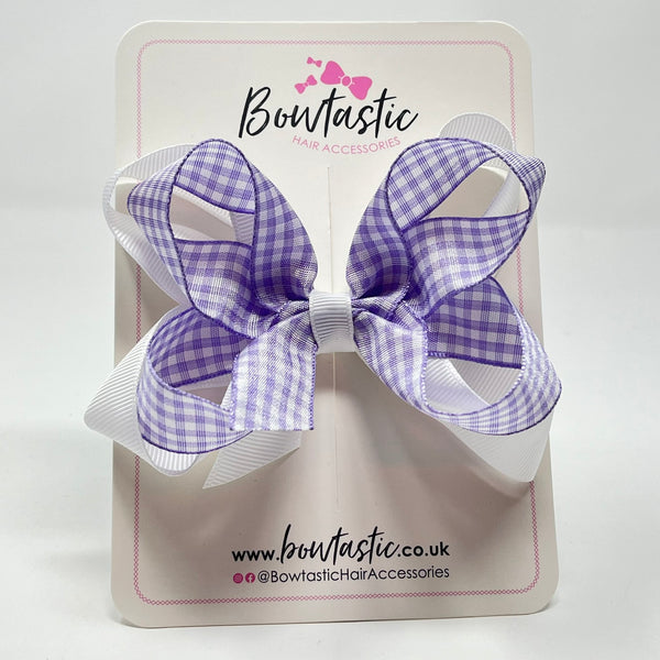 4 Inch 2 Layer Bow - Lilac & White Gingham
